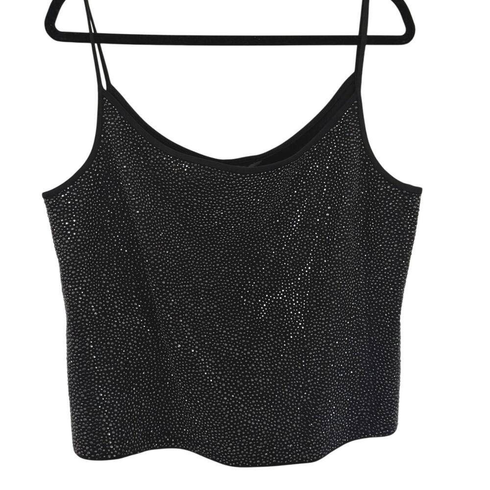 St. John (14) NWT Caviar Black Crystal Embellished Tank Top Evening Glam